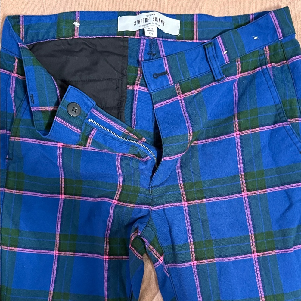Topman Blue and Pink Plaid Pants